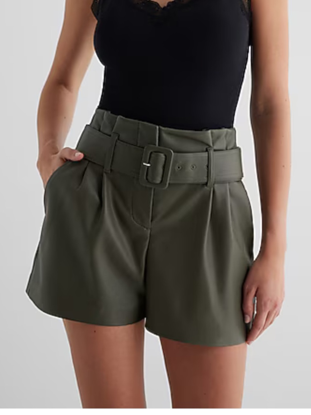 Express Super High Waisted Faux Leather Paperbag Shorts